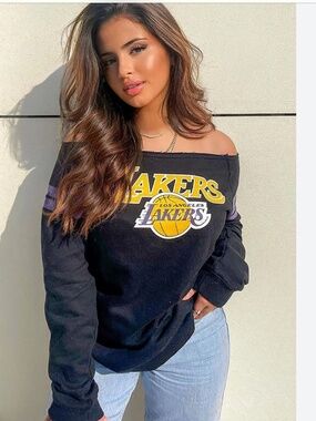 Ultra Game NBA LA Lakers Off Shoulder Black Sweatshirt Size Medium
